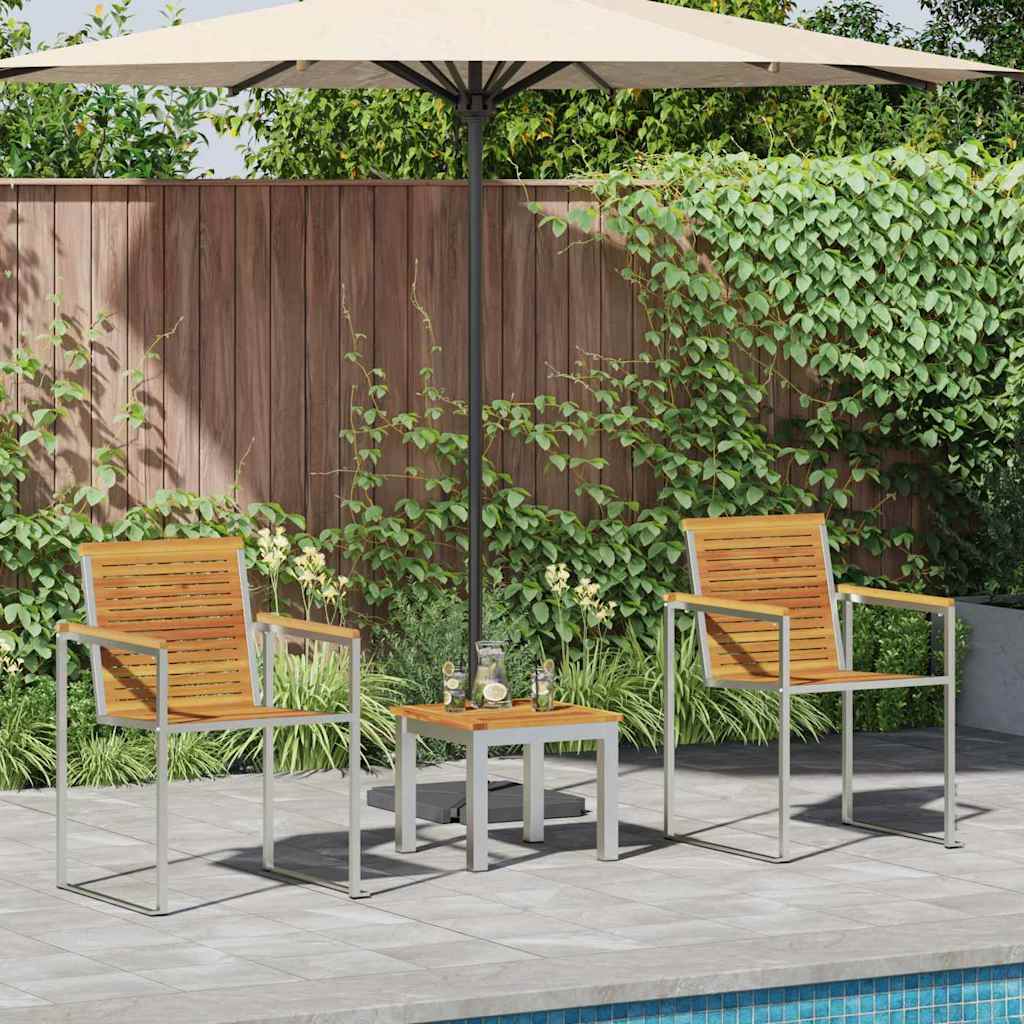 Sun Lounger with Garden Chairs 3 pcs Solid Wood Acacia