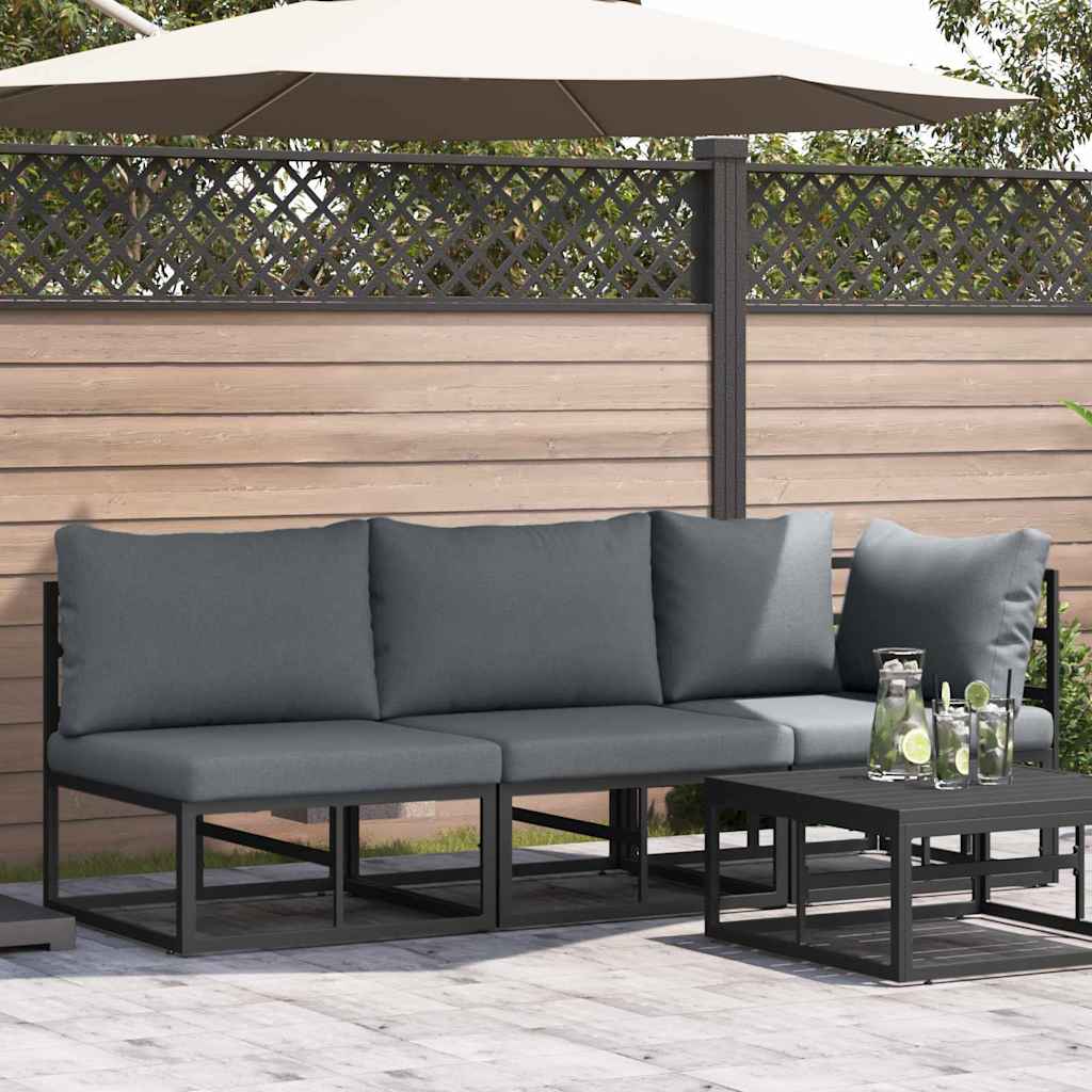 PHEGLEN Outdoor Furniture with Cushion with Pillow 3 pcs Metal - Black