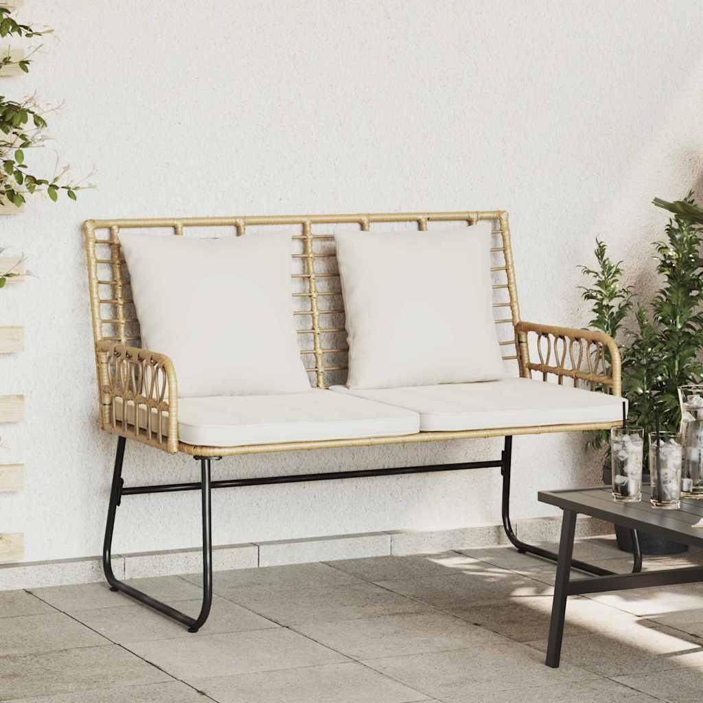 SIMVALE Garden Bench Brown and Poly Rattan - Cream