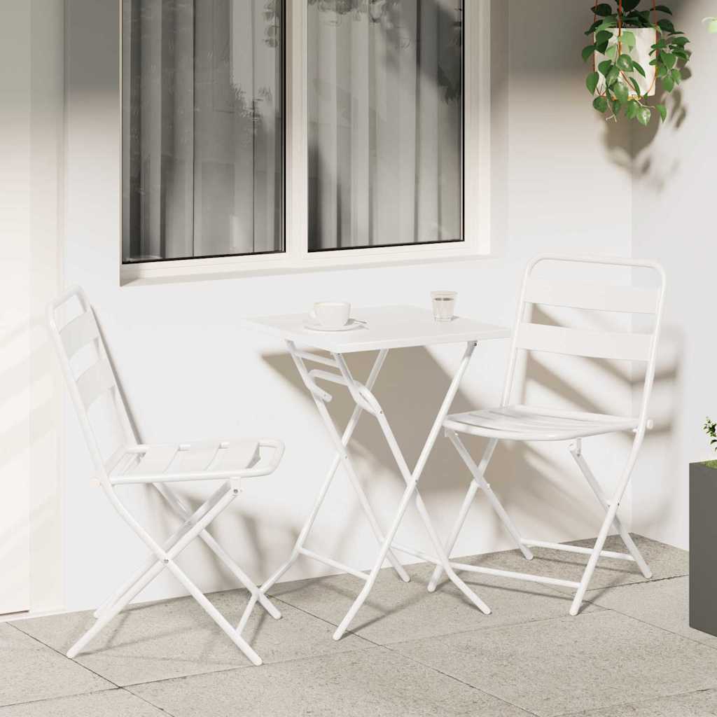 NELCOVE Garden Bistro Set Folding 3 pcs Steel - White