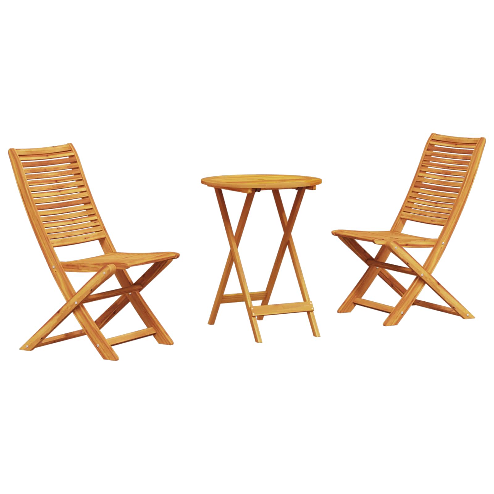 VOBURY Folding Bistro Set Folding 3 pcs Solid Acacia Wood - Brown