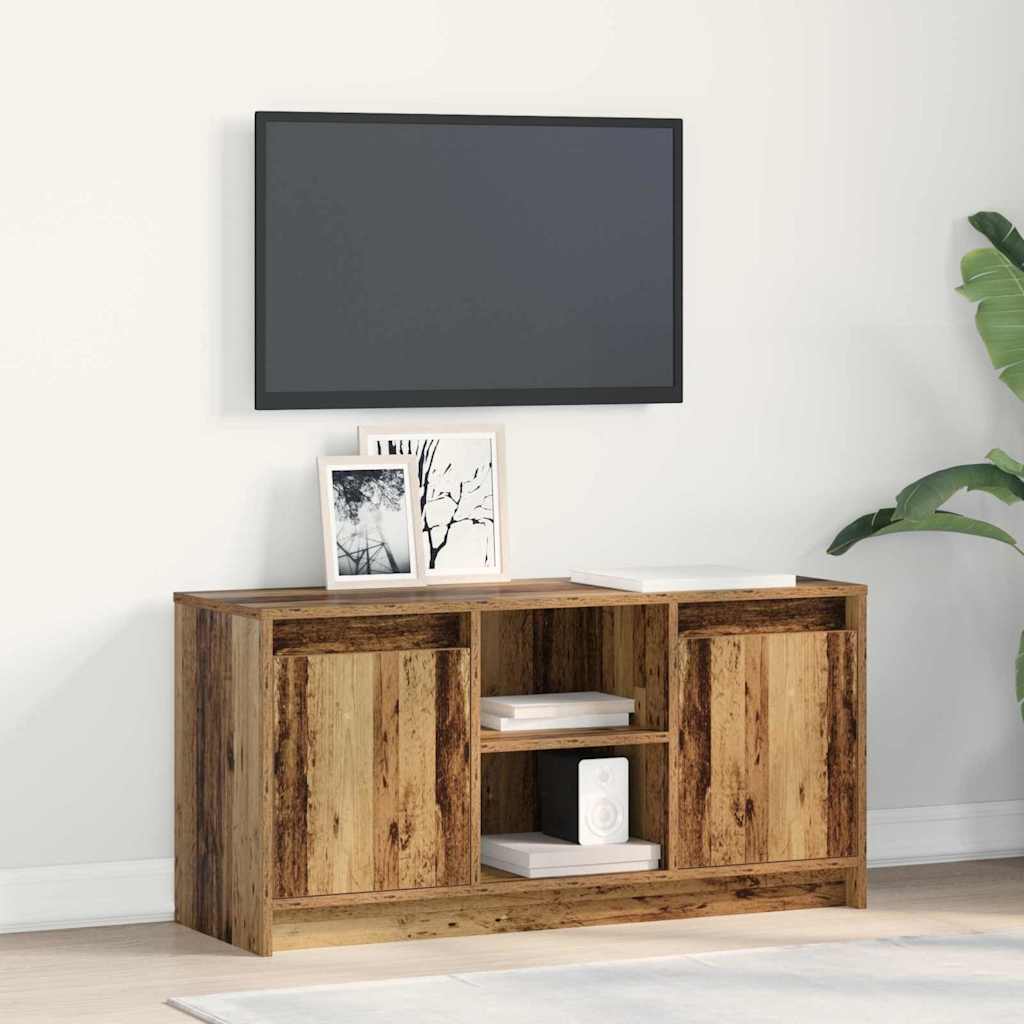 TV Cabinet with LED Lights - Old Wood, 100x34x50 cm in Engineered Wood.