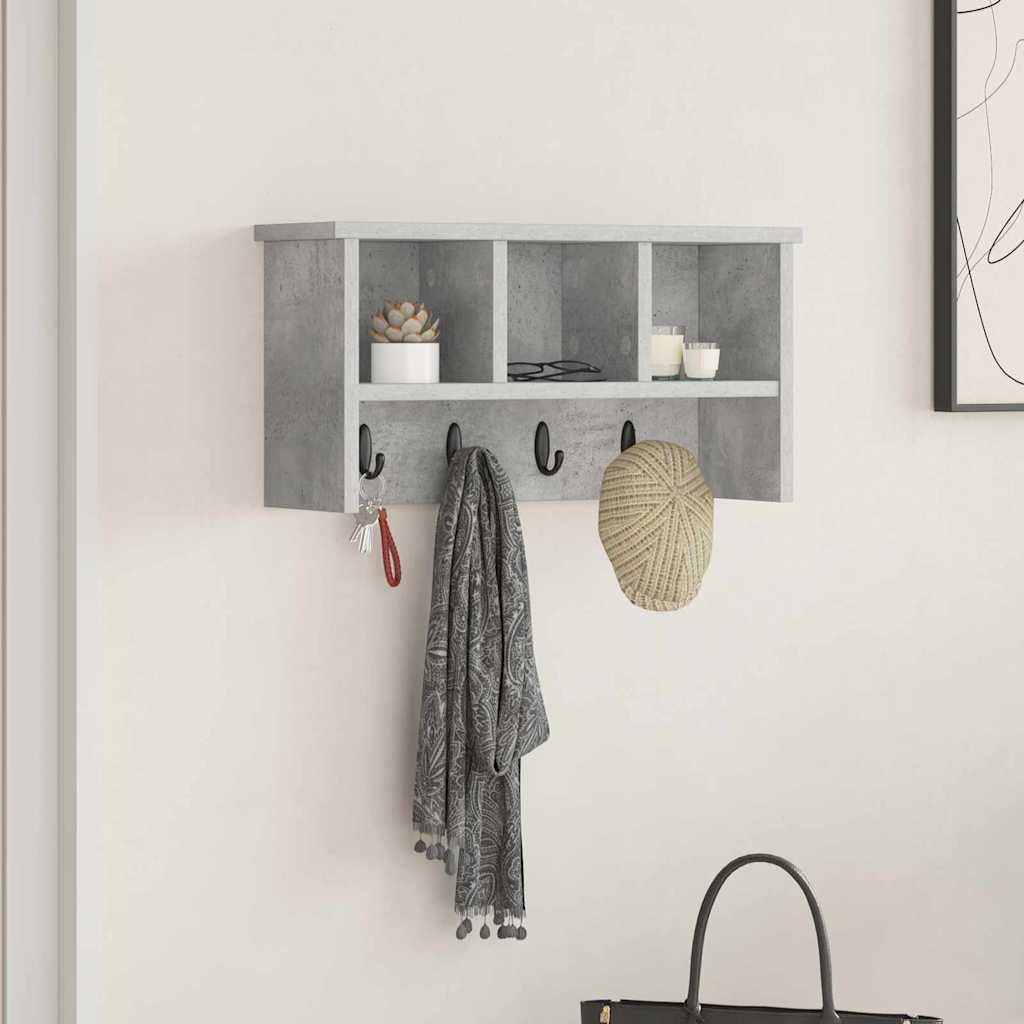 Wall-Mounted Coat Rack with Shelf Concrete grey 50 x 16 x 26 cm