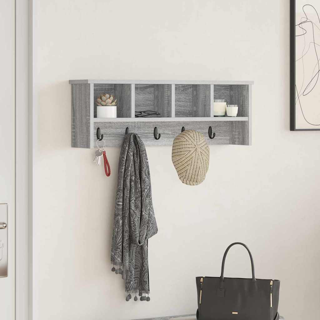 Wall-Mounted Coat Rack with Shelf Grey sonoma 75 x 16 x 26 cm