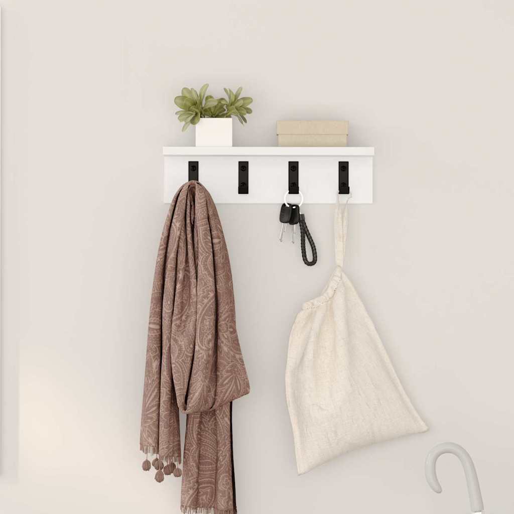 Wall-Mounted Coat Rack with Shelf White 40 x 10.5 x 10.5 cm