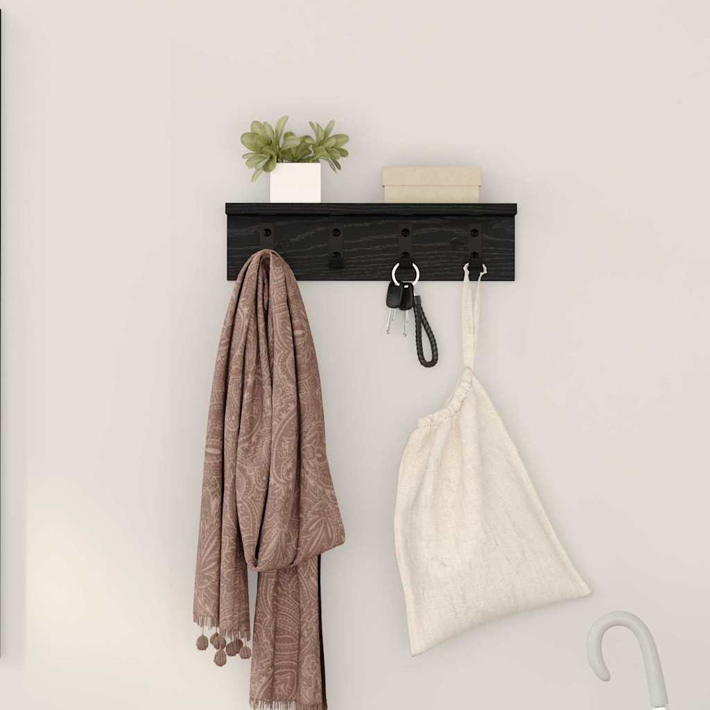 Wall-Mounted Coat Rack with Shelf Black oak 40 x 10.5 x 10.5 cm