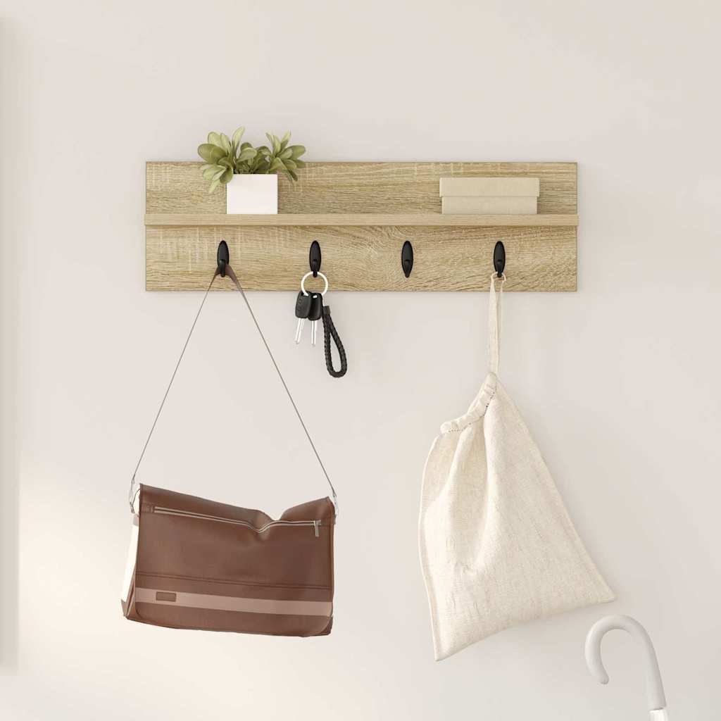 Wall-Mounted Coat Rack with Shelf Sonoma oak 60 x 10.5 x 18 cm