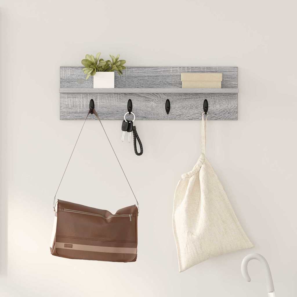 Wall-Mounted Coat Rack with Shelf Grey sonoma 60 x 10.5 x 18 cm