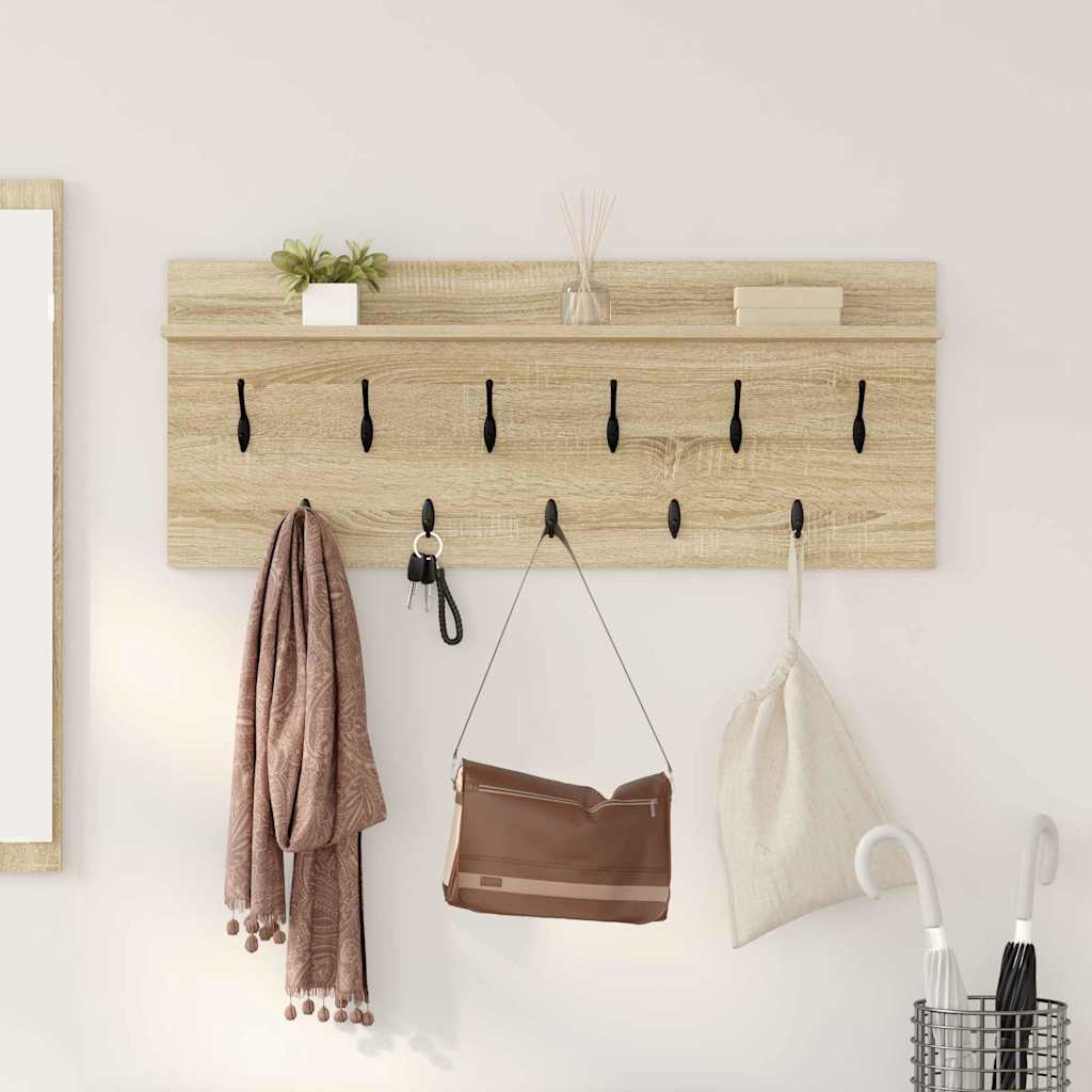 Wall-Mounted Coat Rack with Shelf Sonoma oak Engineered wood