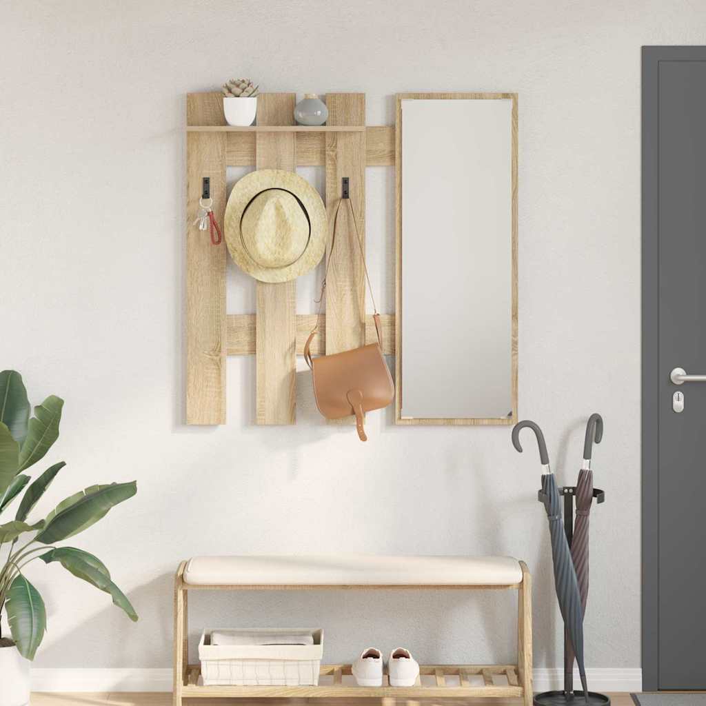 Wall-Mounted Coat Rack with Mirror Sonoma oak 100 x 10 x 100 cm