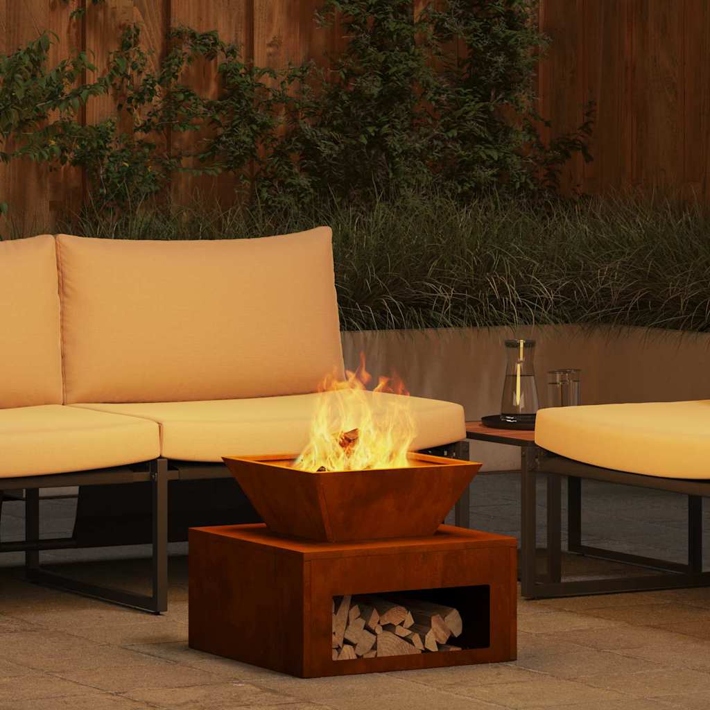 PERCOVE Fire Pit Rusty 50x50x40 cm Weathering Steel