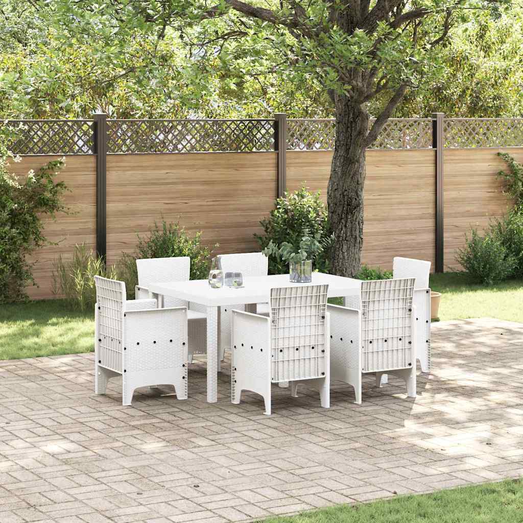 ORHEAT Garden Dining Set 7 pcs Polt Rattan - White