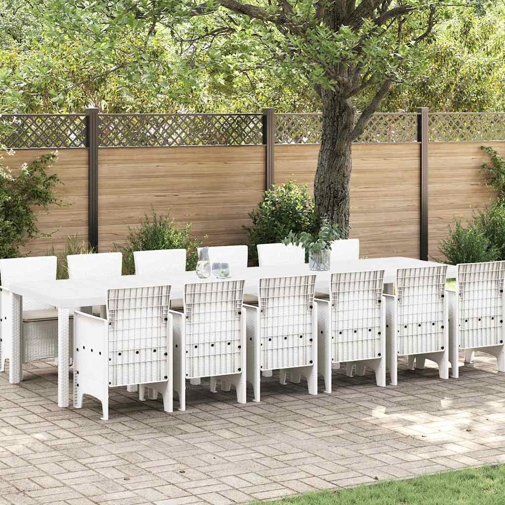 ORHEAT Garden Dining Set 13 pcs Polt Rattan - White