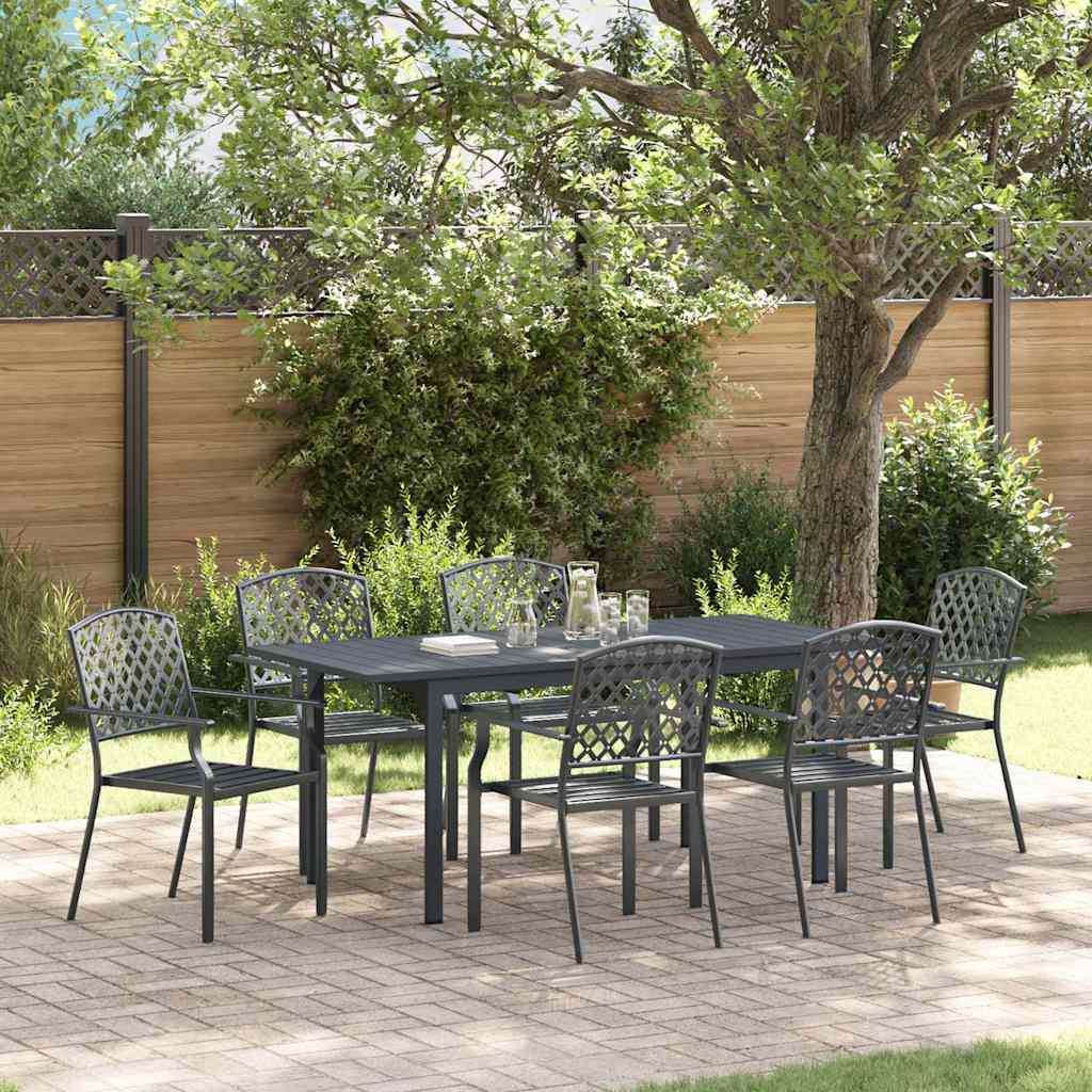 ORHEAT Garden Dining Set 7 pcs Anthracite Powder-coated Steel