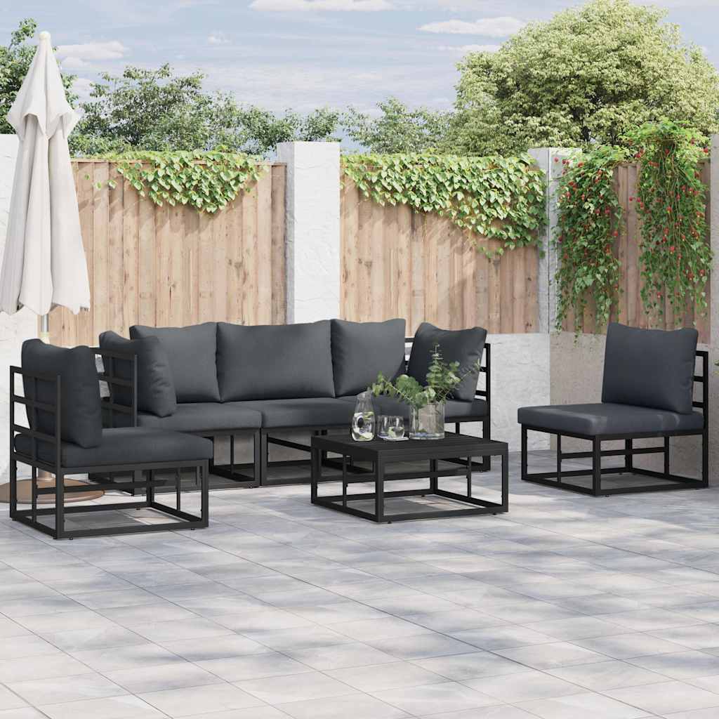 ENLBRO Garden Sofa Set with Cushion 6 pcs Aluminium - Black