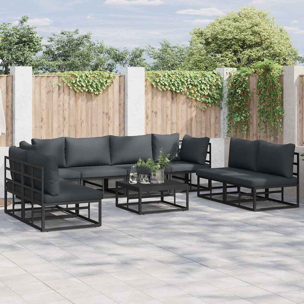 ENLBRO Garden Sofa Set with Cushion 8 pcs Aluminium - Black