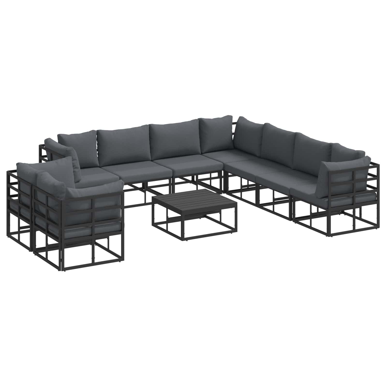PRCOVE Garden Sofa Set with Cushion 10 pcs Aluminium - Black
