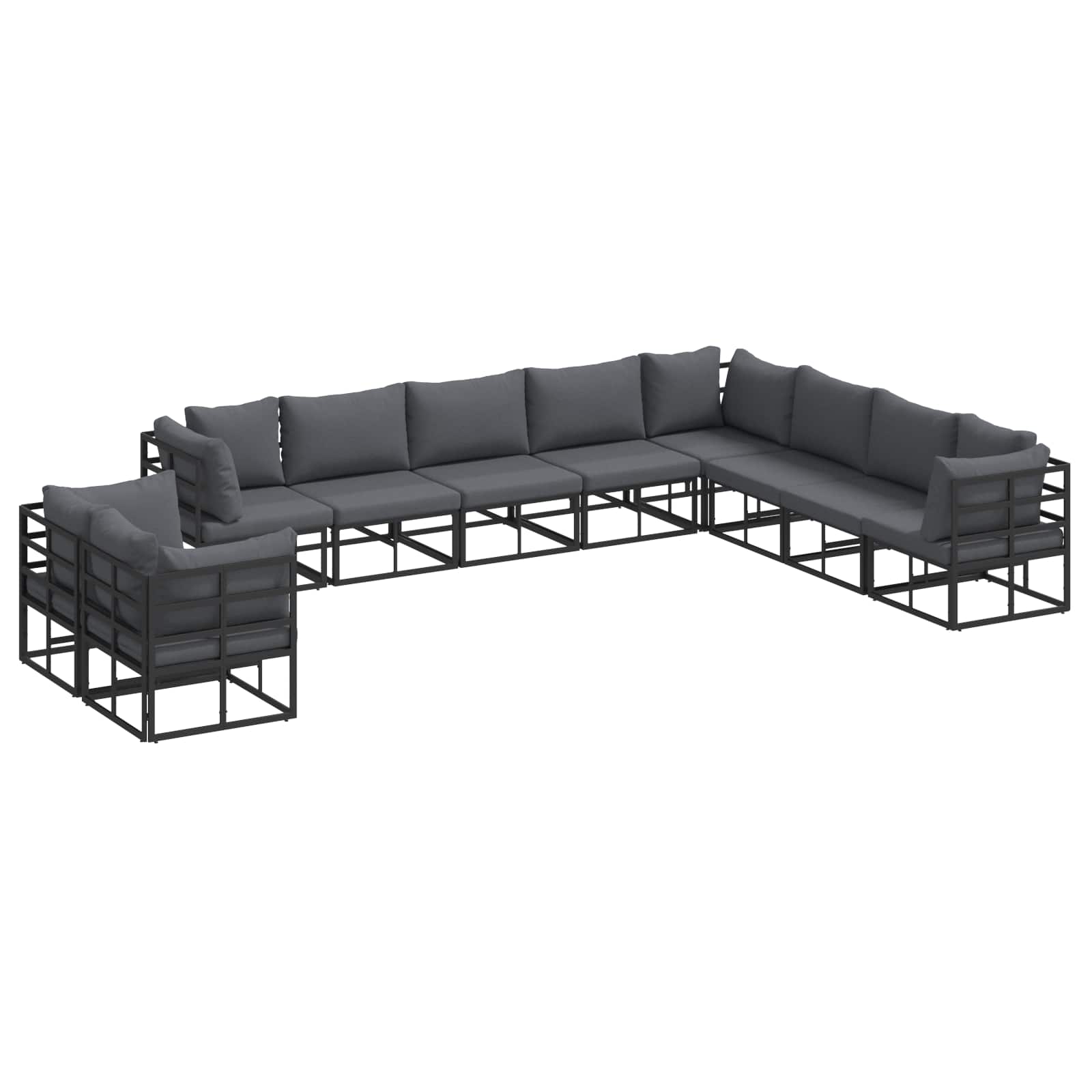 PRCOVE Garden Sofa Set with Cushion 10 pcs Aluminium - Black