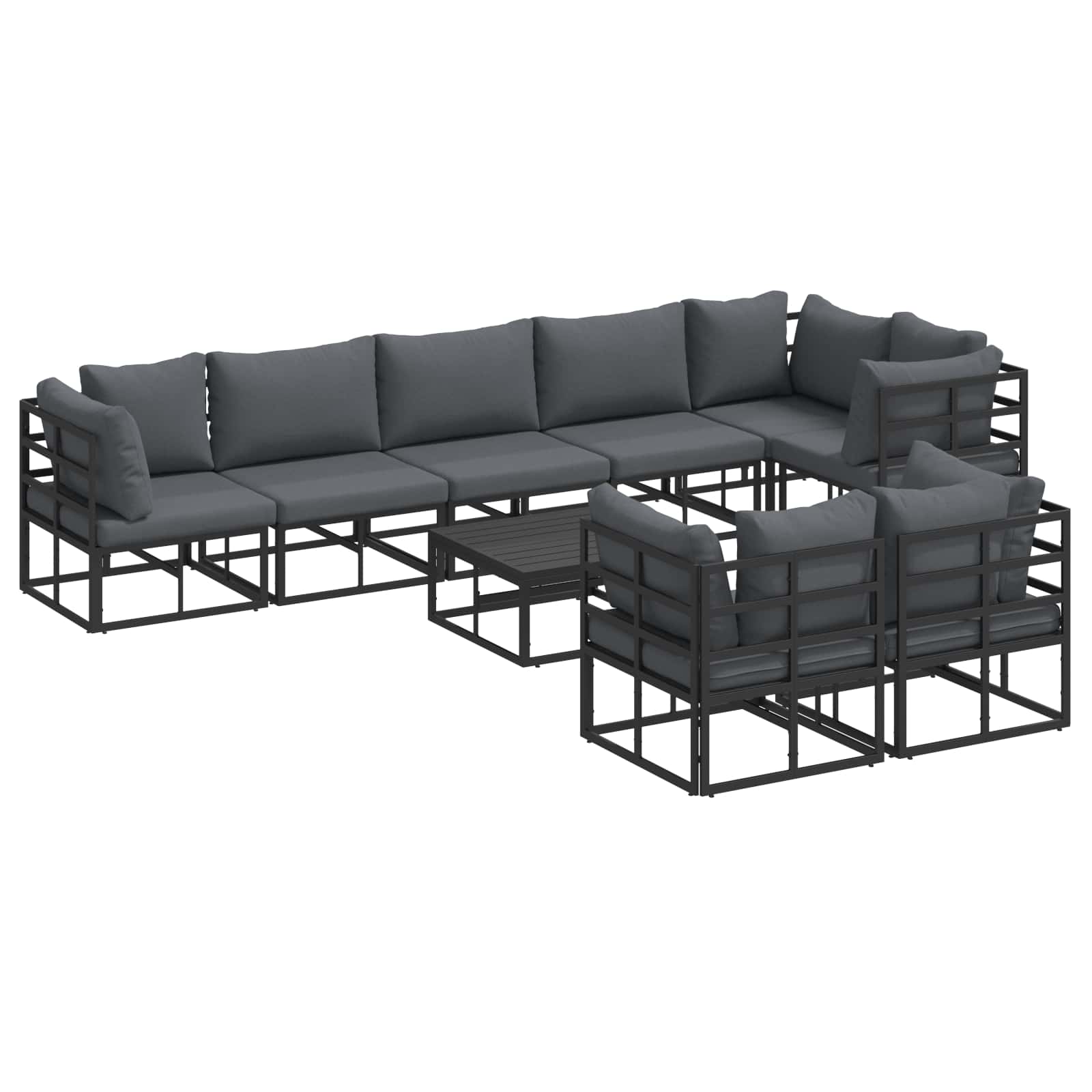 PRCOVE Garden Sofa Set with Cushion 9 pcs Aluminium - Black