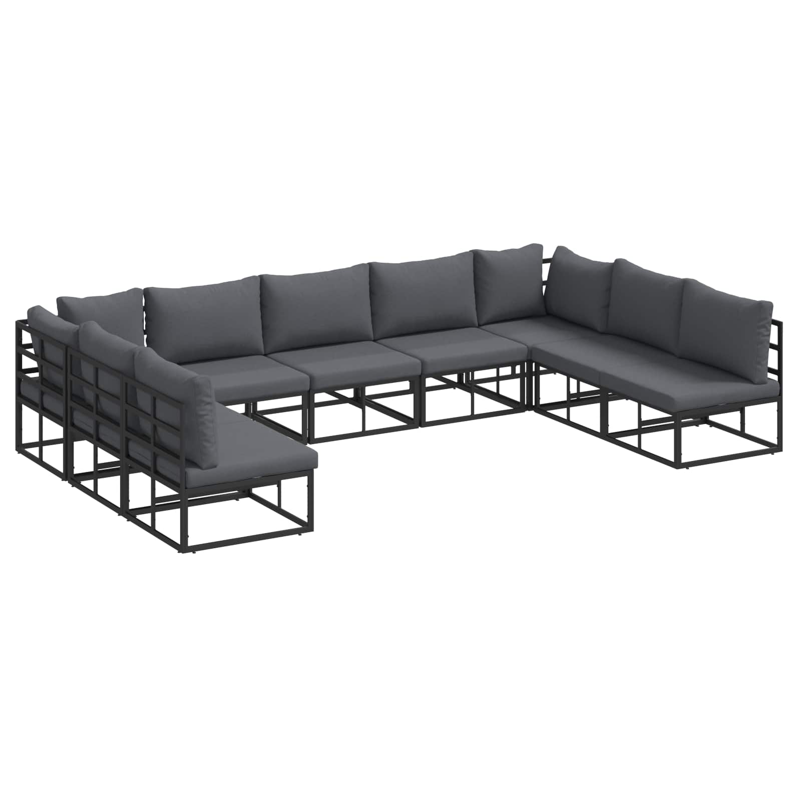 ASCOUR Garden Sofa Set with Cushion 9 pcs Aluminium - Black