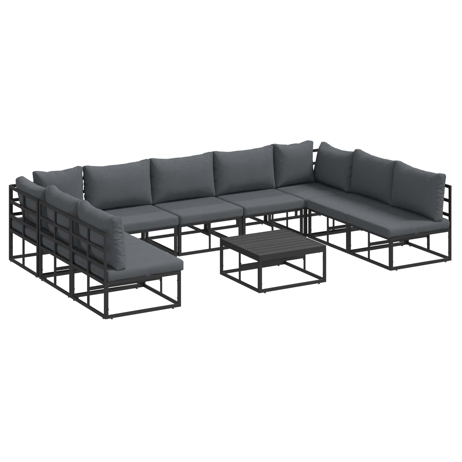 ASCOUR Garden Sofa Set with Cushion 10 pcs Aluminium - Black