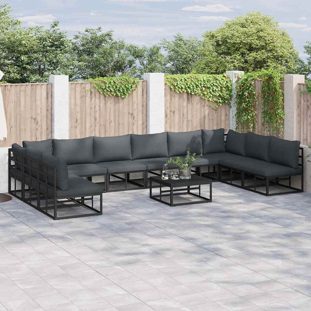 ASCOUR Garden Sofa Set with Cushion 11 pcs Aluminium - Black