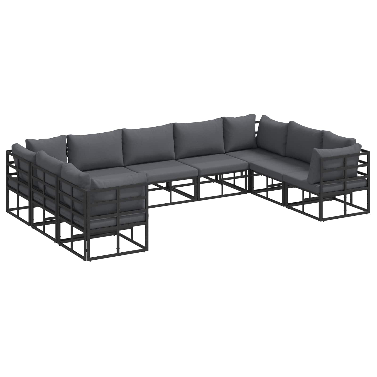 ASCOUR Garden Sofa Set with Cushion 9 pcs Aluminium - Black