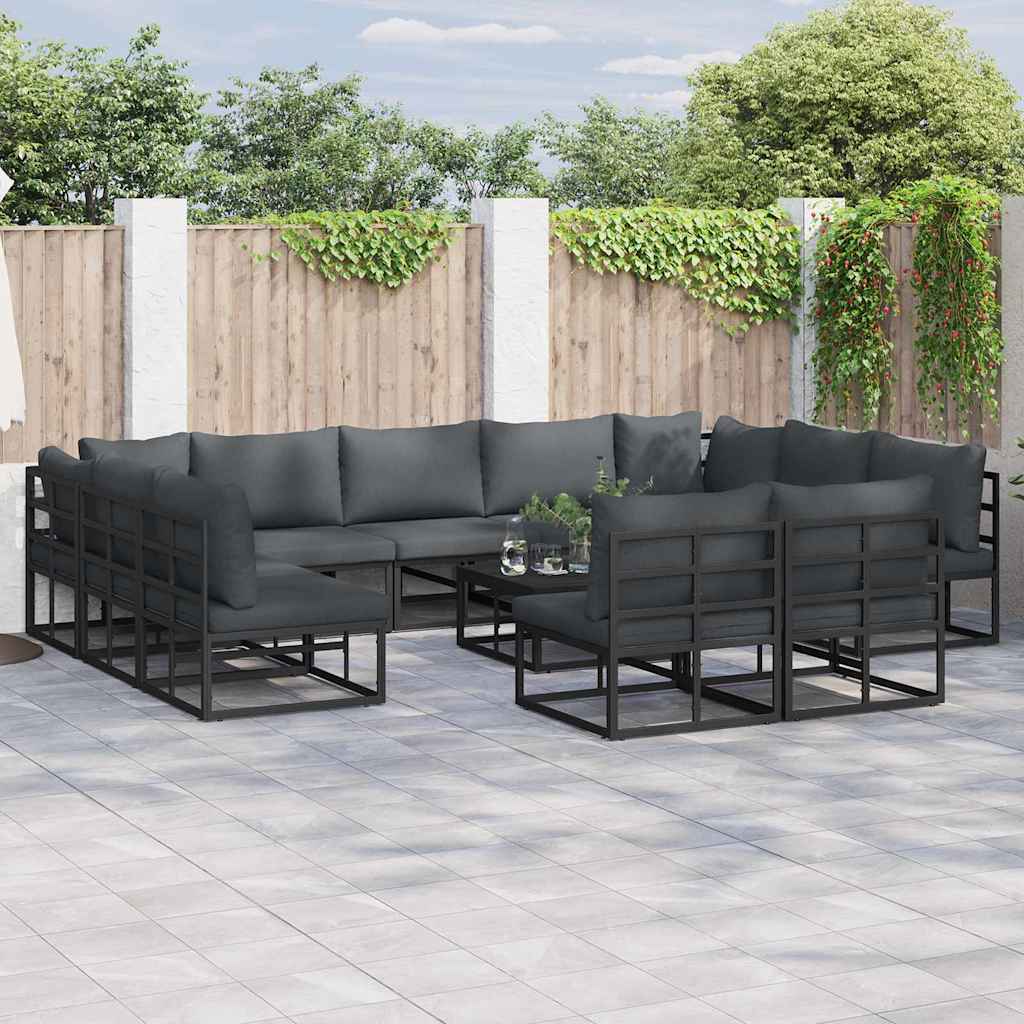 LAERIDG Garden Sofa Set with Cushion 11 pcs Aluminium - Black