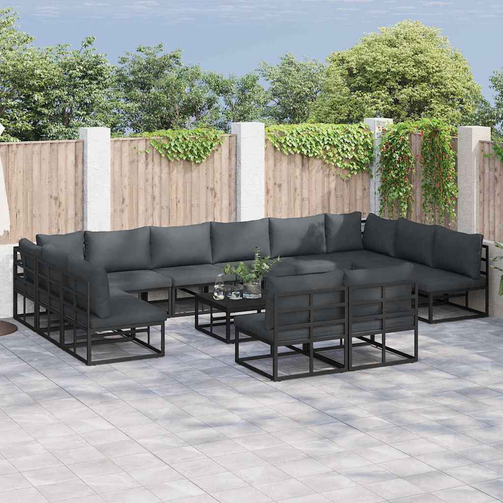 LAERIDG Garden Sofa Set with Cushion 12 pcs Aluminium - Black