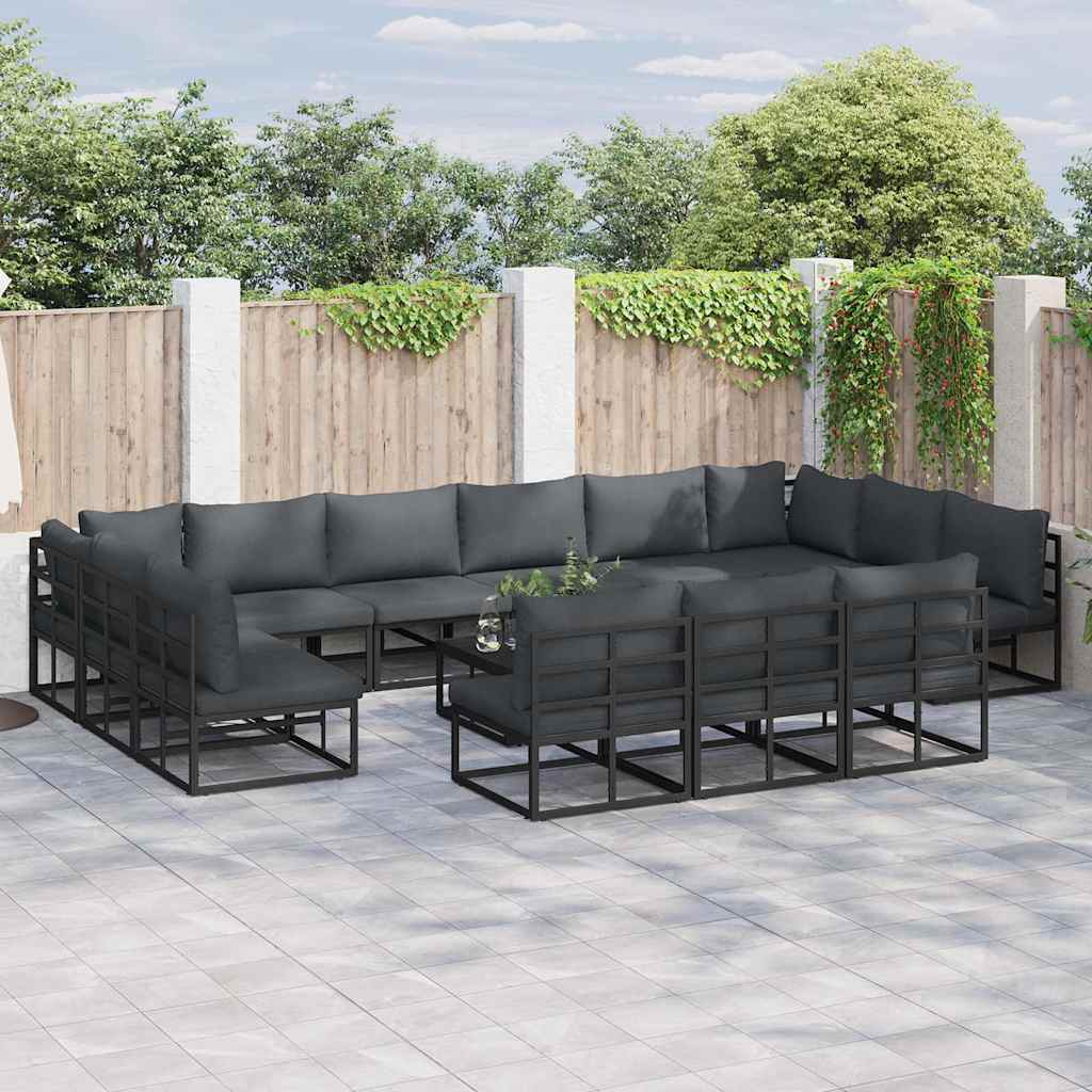 LAERIDG Garden Sofa Set with Cushion 13 pcs Aluminium - Black