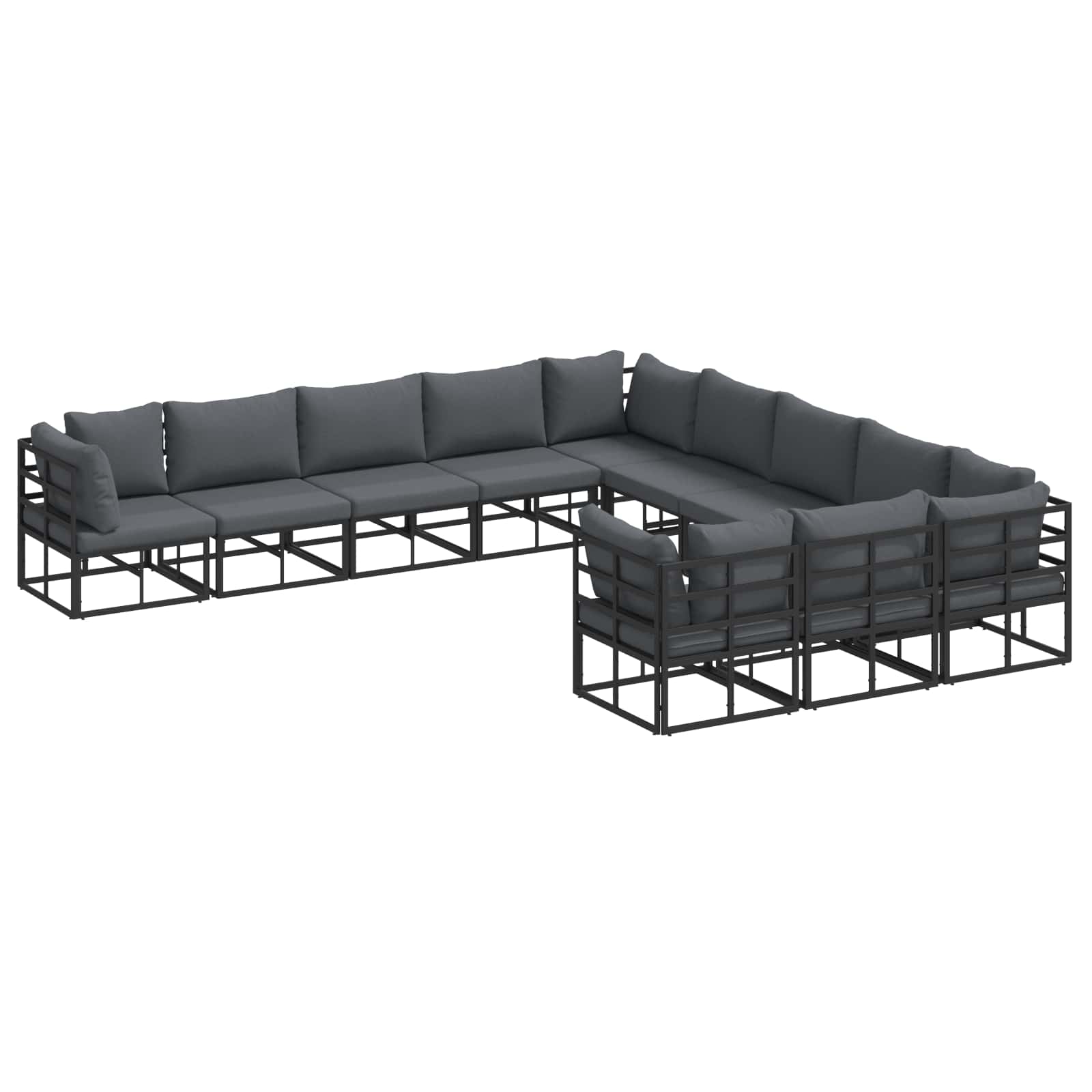 LAERIDG Garden Sofa Set with Cushion 11 pcs Aluminium - Black
