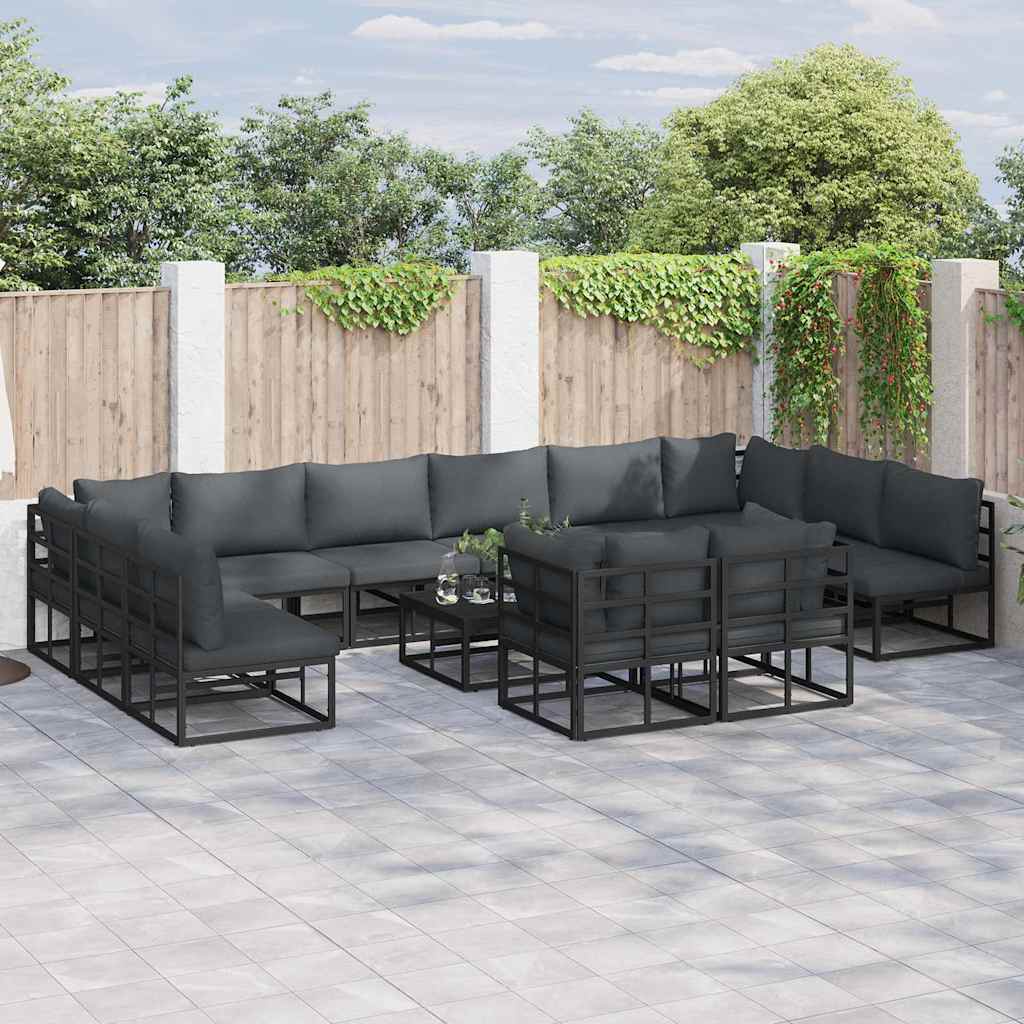 LAERIDG Garden Sofa Set with Cushion 12 pcs Aluminium - Black