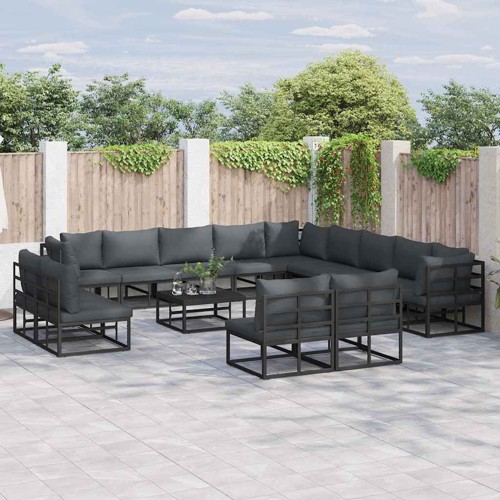 LAERIDG Garden Sofa Set with Cushion 13 pcs Aluminium - Black