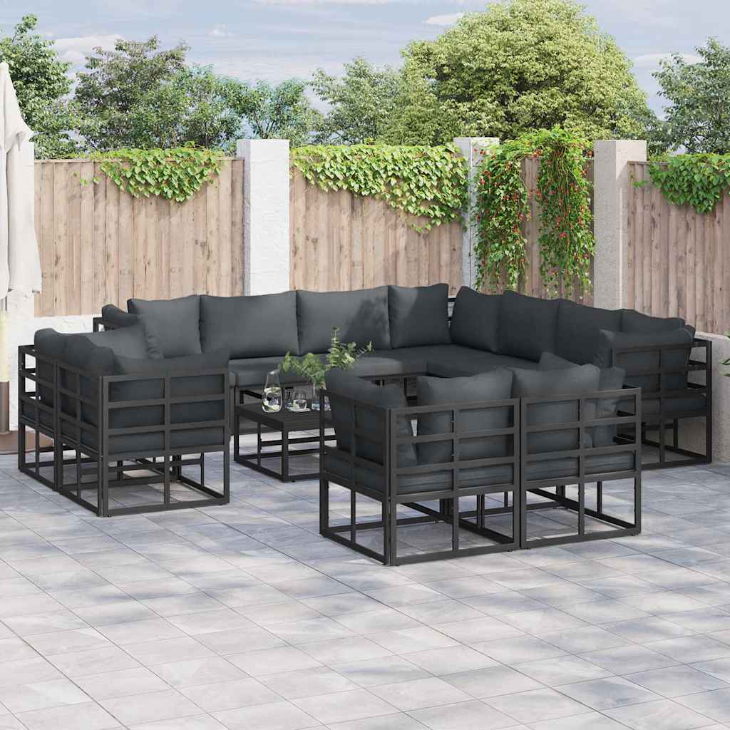 LAERIDG Garden Sofa Set with Cushion 12 pcs Aluminium - Black