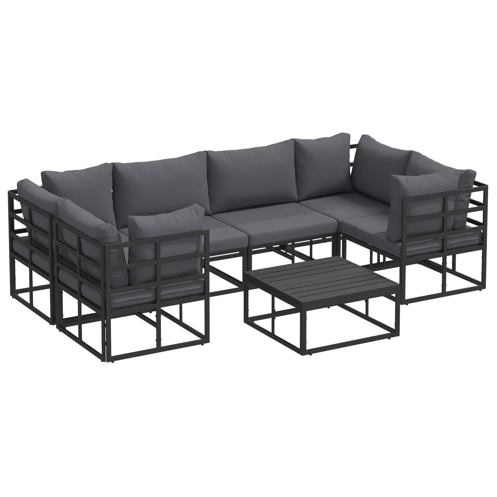WAVUE Garden Sofa Set with Cushion 7 pcs Aluminium - Black