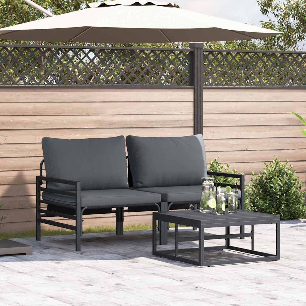 WAVUE Garden Sofa Set with Cushion 3 pcs Steel - Black