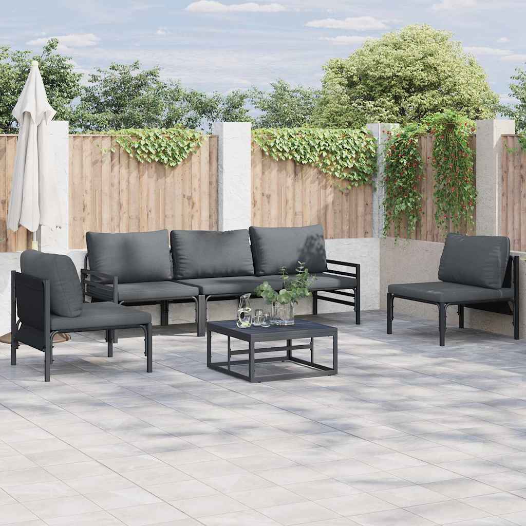 WAVUE Garden Sofa Set with Cushion 6 pcs Steel - Black