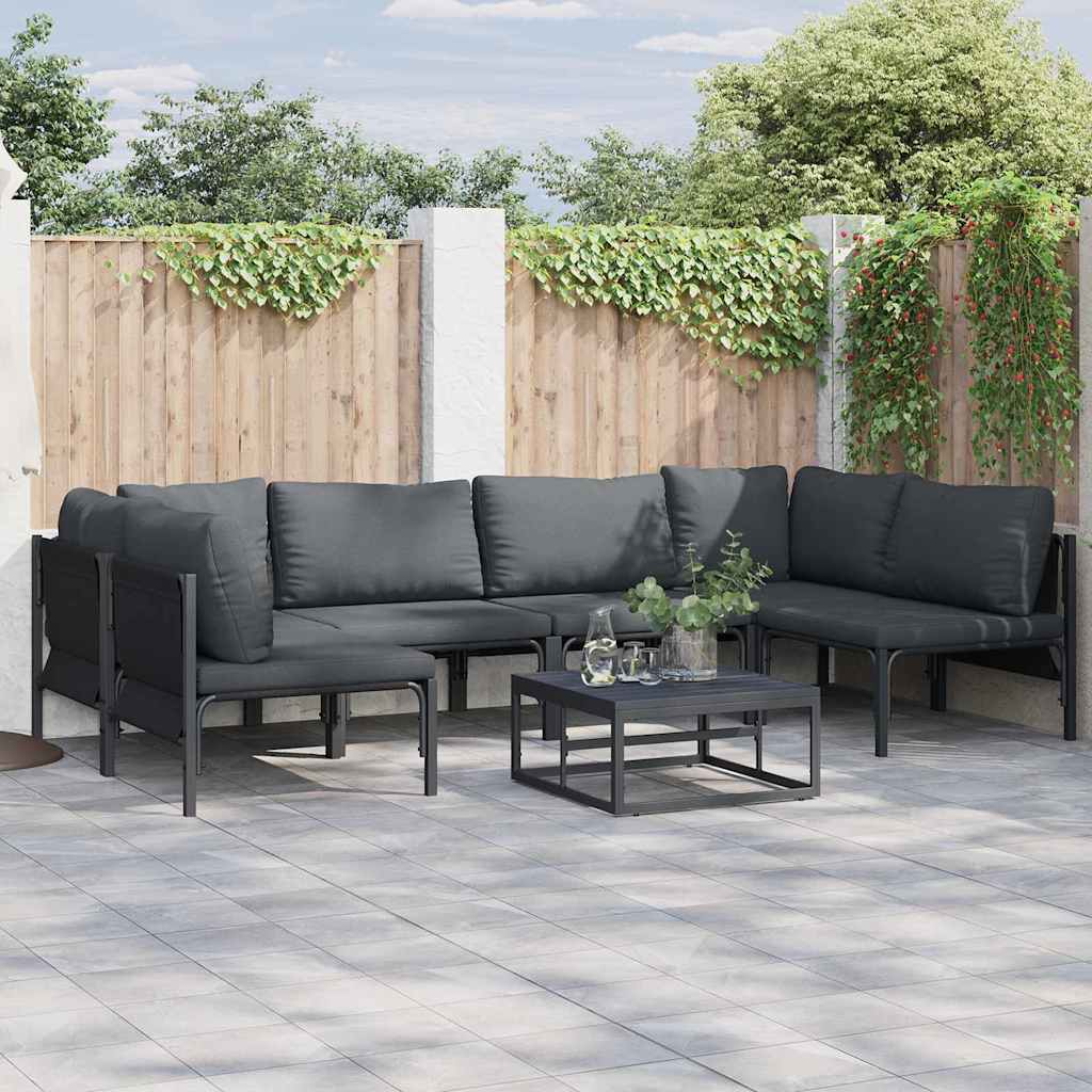 WAVUE Garden Sofa Set with Cushion 7 pcs Steel - Black