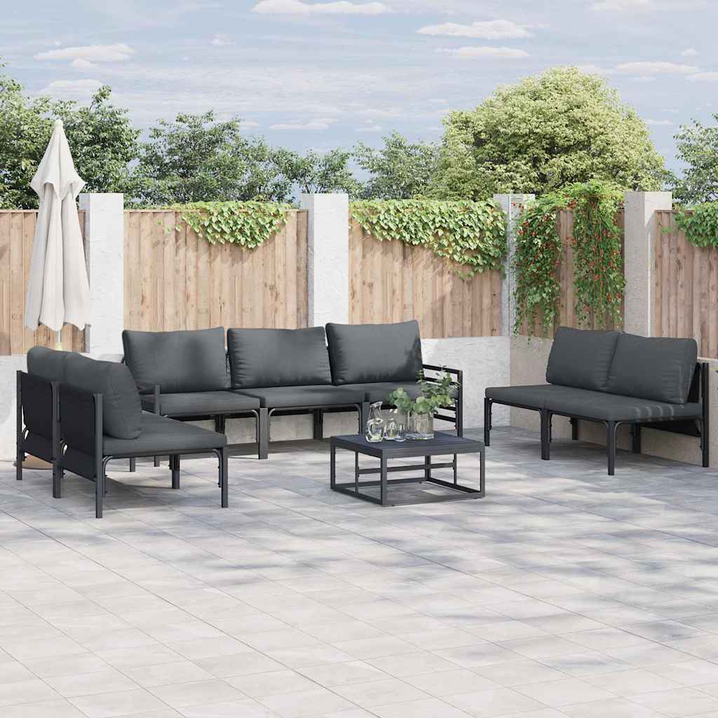 WAVUE Garden Sofa Set with Cushion 7 pcs Steel - Black