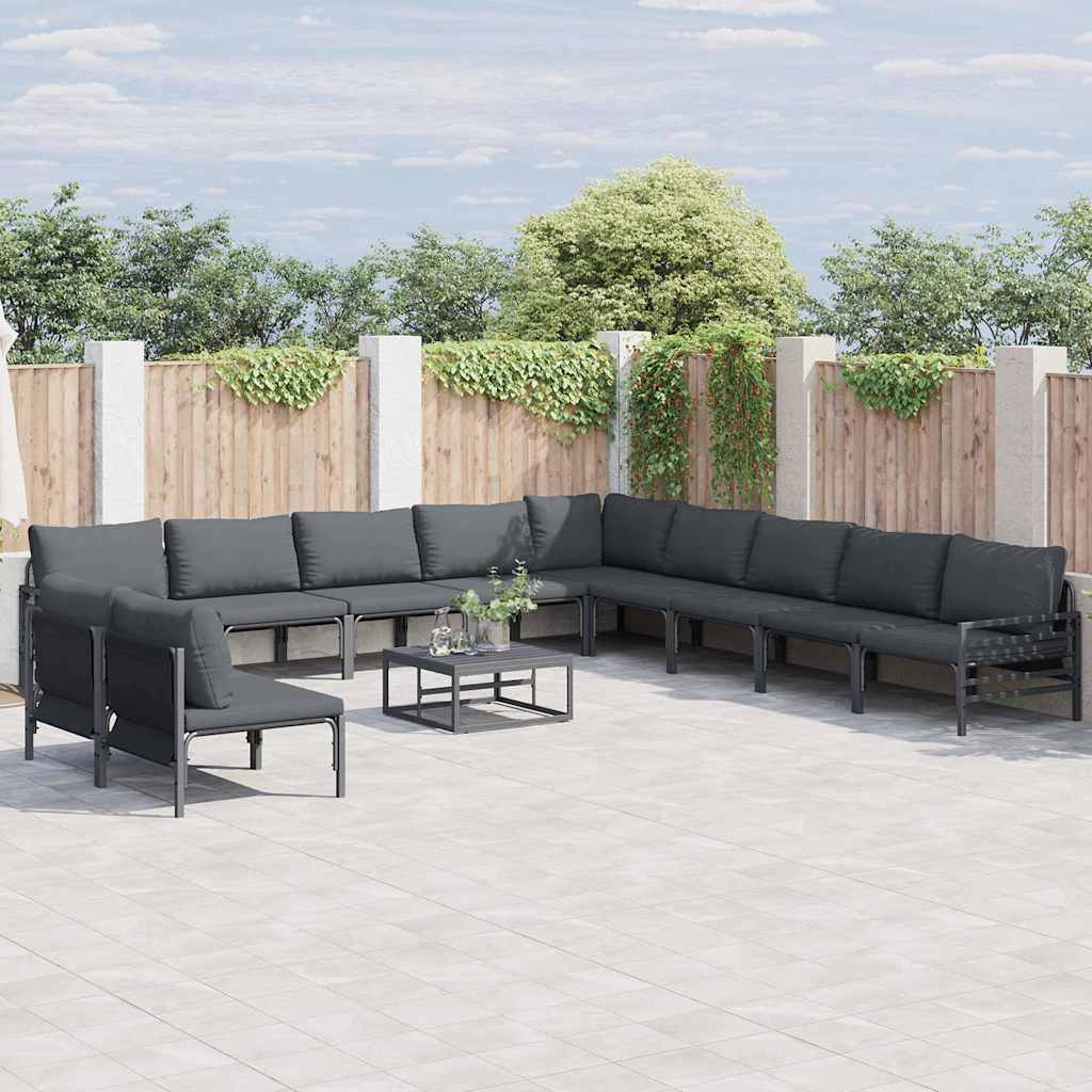 WAVUE Garden Sofa Set with Cushion 11 pcs Steel - Black