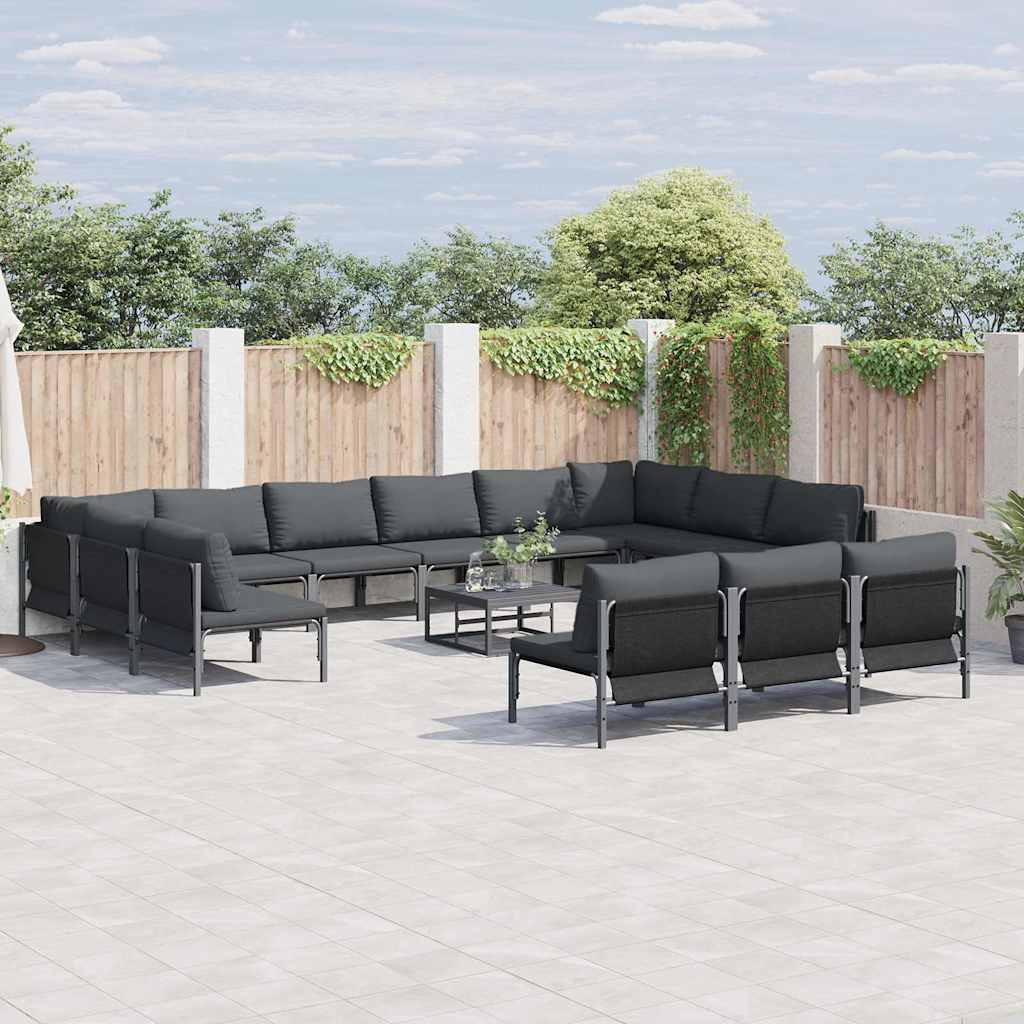 WAVUE Garden Sofa Set with Cushion 14 pcs Steel - Black