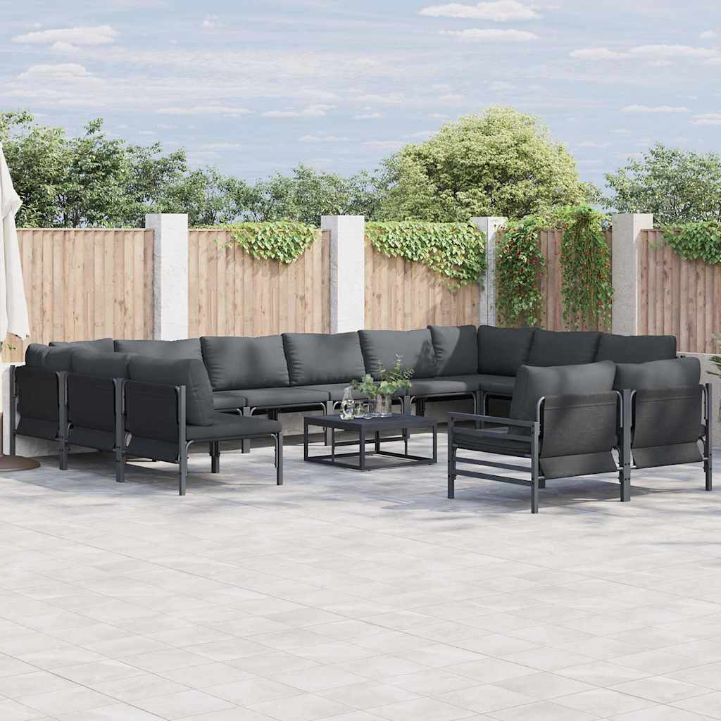 WAVUE Garden Sofa Set with Cushion 13 pcs Steel - Black