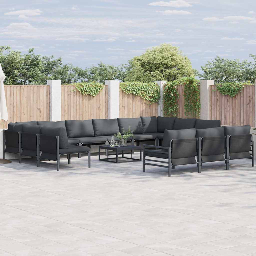 WAVUE Garden Sofa Set with Cushion 14 pcs Steel - Black