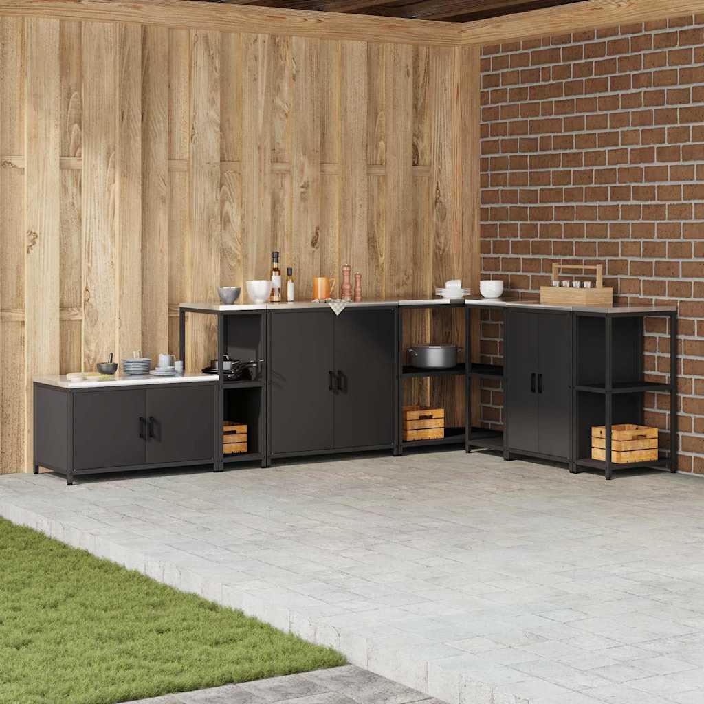 Kitchen Storage Shelf with Shelf with Storage Black Steel