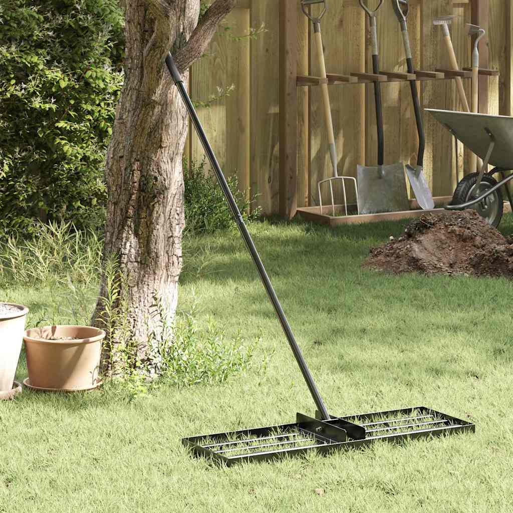 HIPARK Garden Rake Manual 75x25x200 cm Powder-Coated Steel - Black