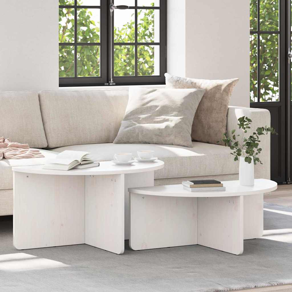 Coffee Table 2 Pieces White 79 x 39.5 x 40 cm Solid pine wood