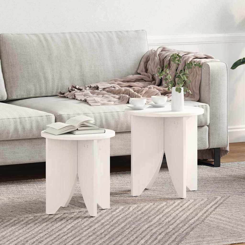 Coffee Table 2 Pieces White 41.5 x 41.5 x 44 cm Solid pine wood