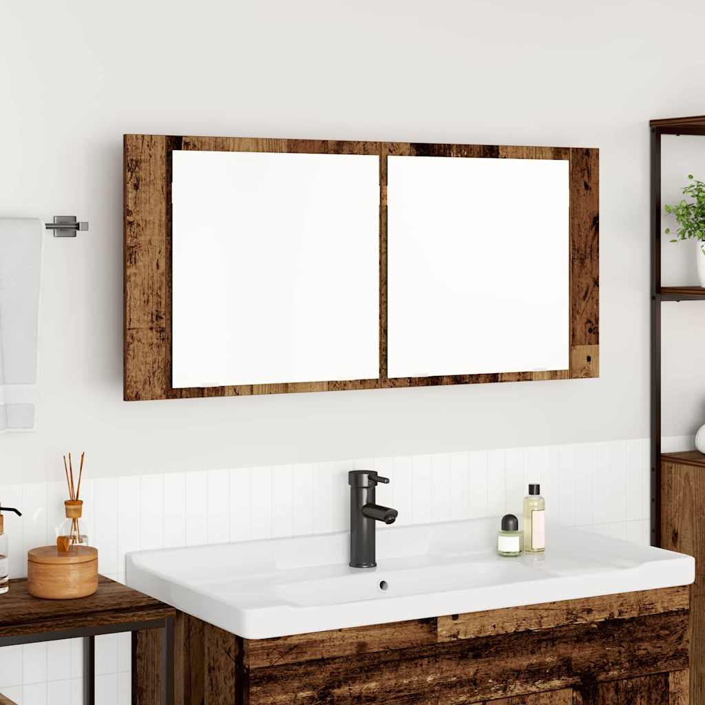 LED Mirror Cabinet Old Wood 100x12x45 cm Engineered Wood