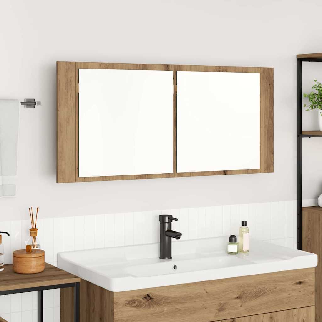 LED Mirror Cabinet Artisan Oak 100x12x45 cm Engineered Wood