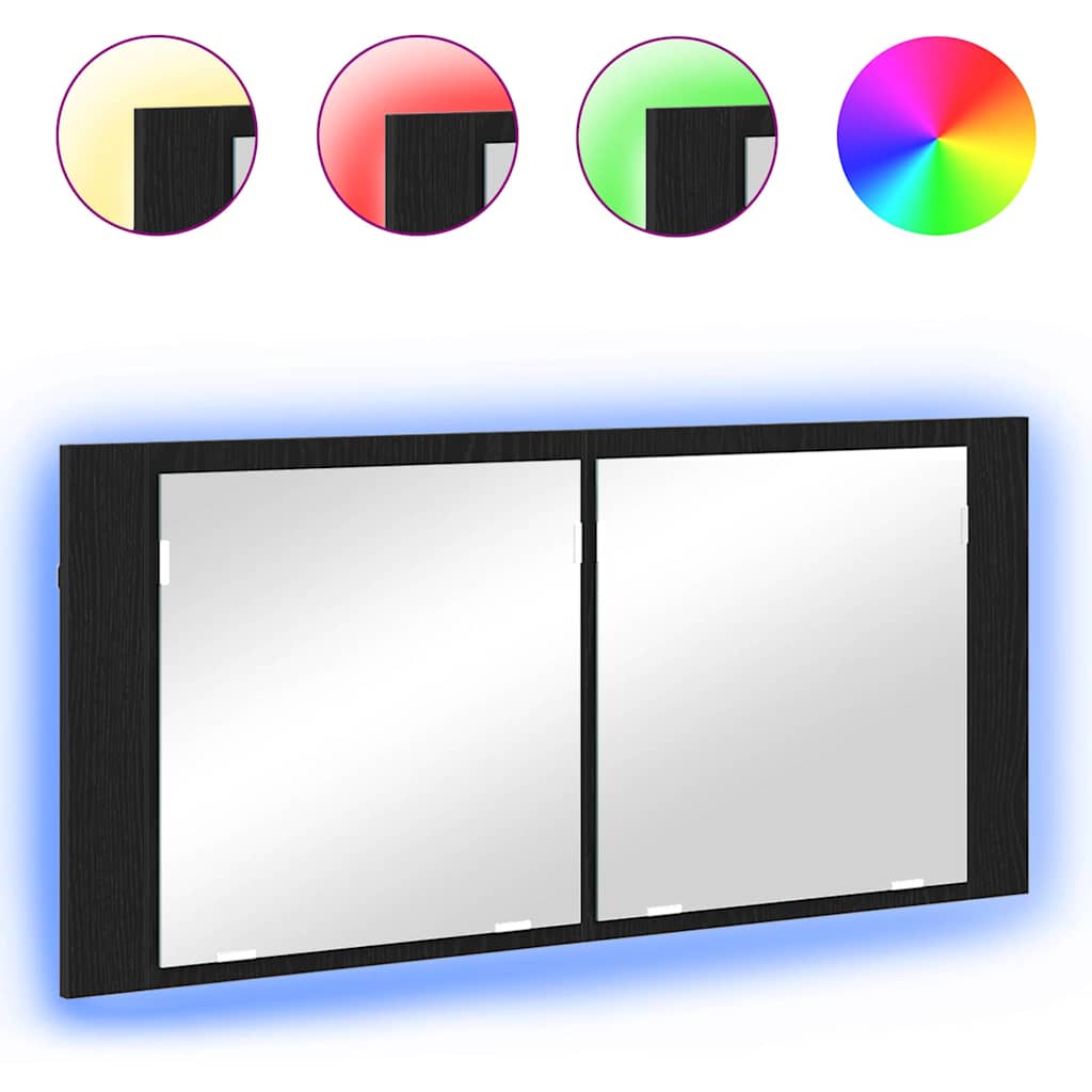LED Mirror Cabinet Black Oak 100x12x45 cm Engineered Wood